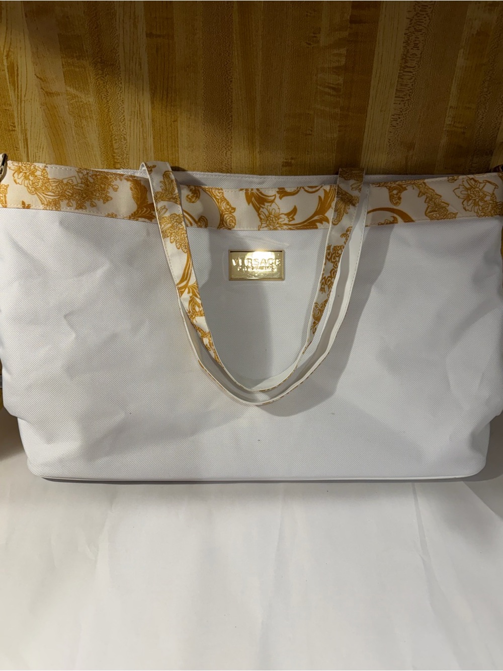 Versace Parfums White Canvas Gold Paisley  Weekender Beach Overnight Tote
